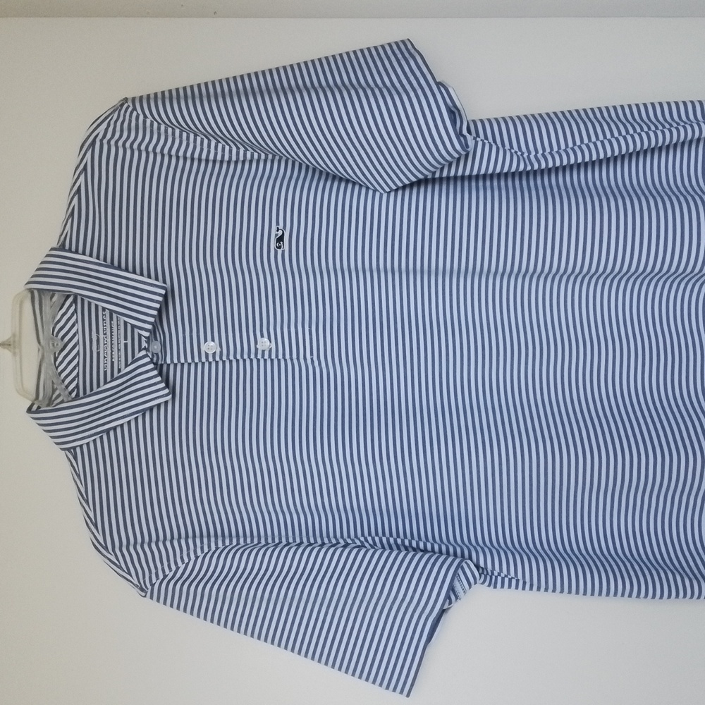 Vineyard Vines Performance Men's Large Blue White Striped Short Sleeve Polo